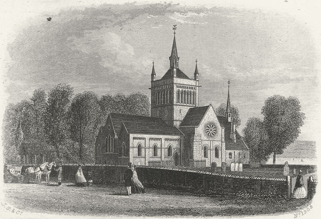 IOW. Whippingham Church, Isle of Wight c1850 old antique vintage print picture